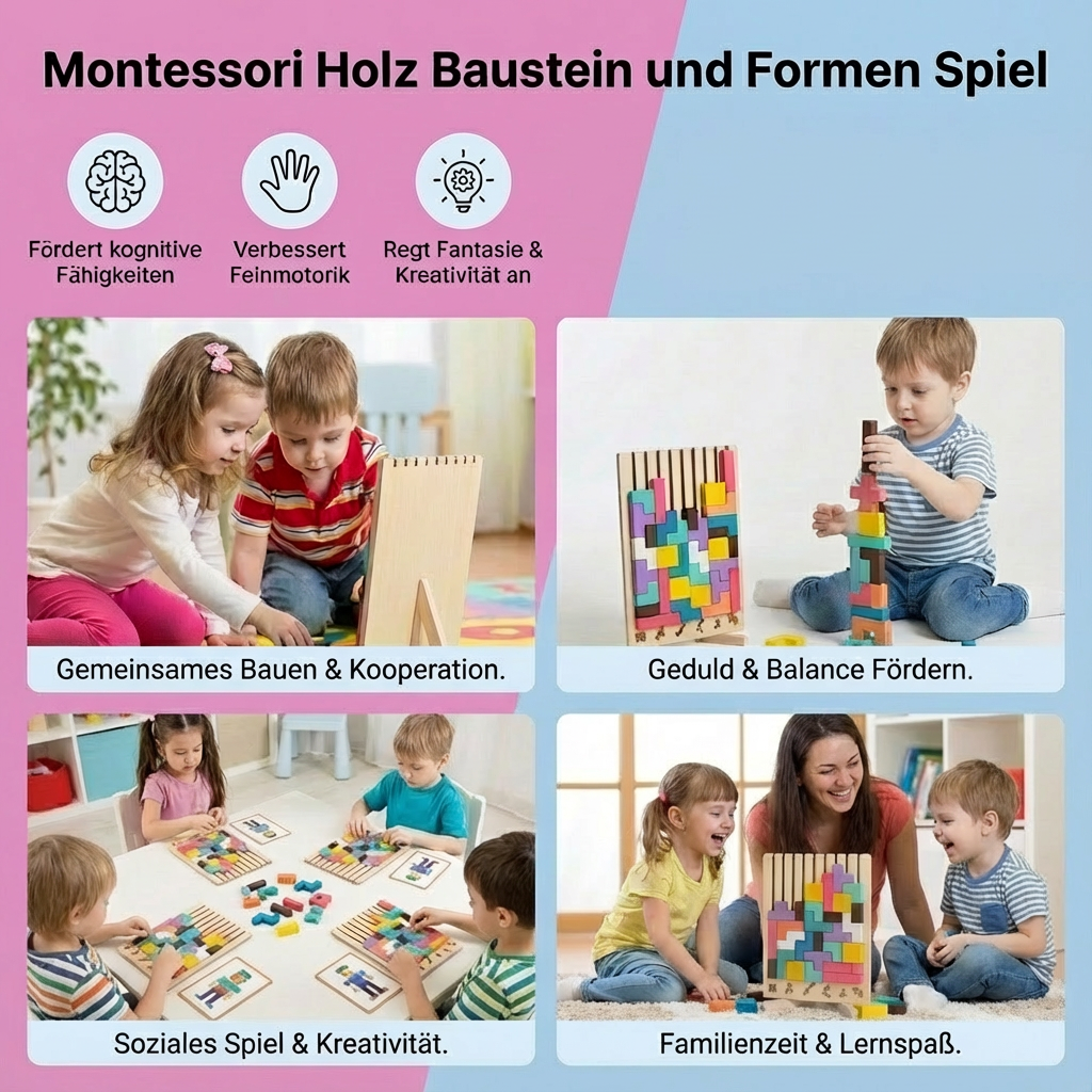 Holzspielzeug mit Montessori Bausteinen und Formen
