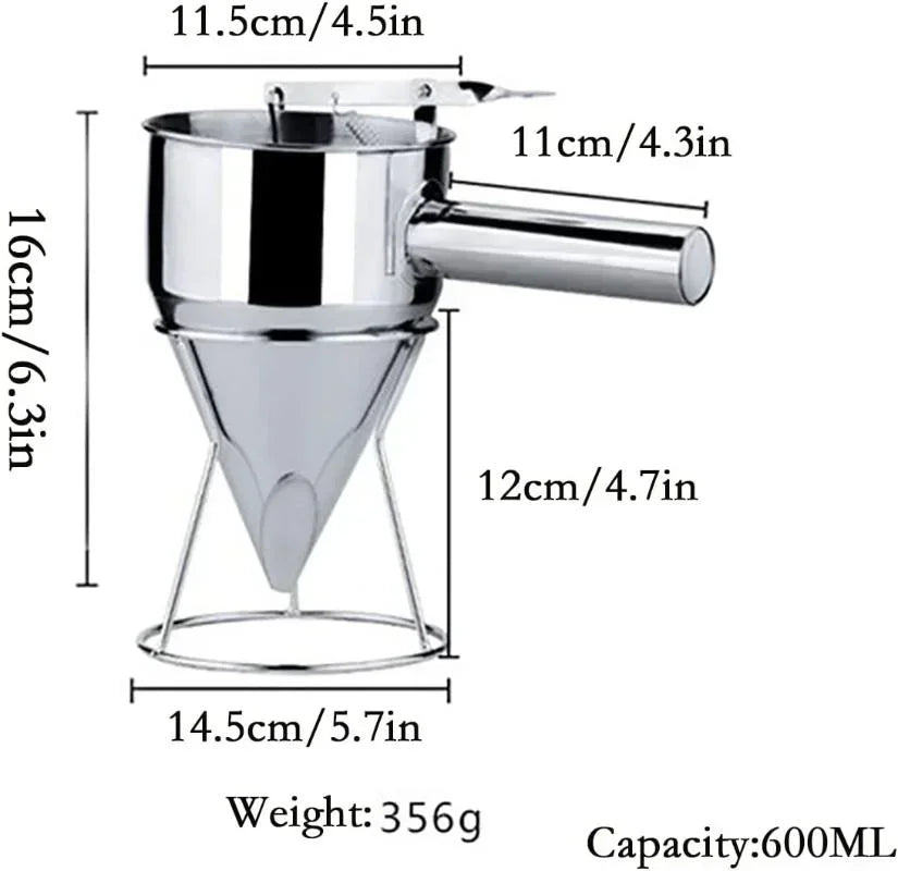 Precise Stainless Steel Batter Dispenser with Stand for Perfect Portions | 600 ml or 1200 ml