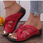 Elegante Damensandalen mit Schleife und Keilabsatz – Orthopädische Einlage