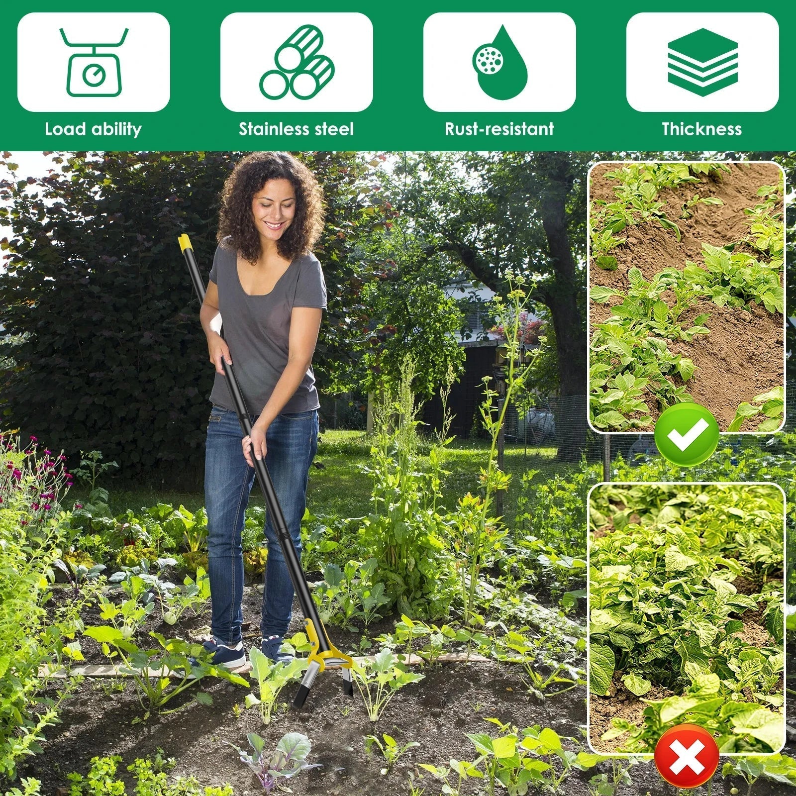 Ergonomische Gartenhacke aus Edelstahl mit langem Griff
