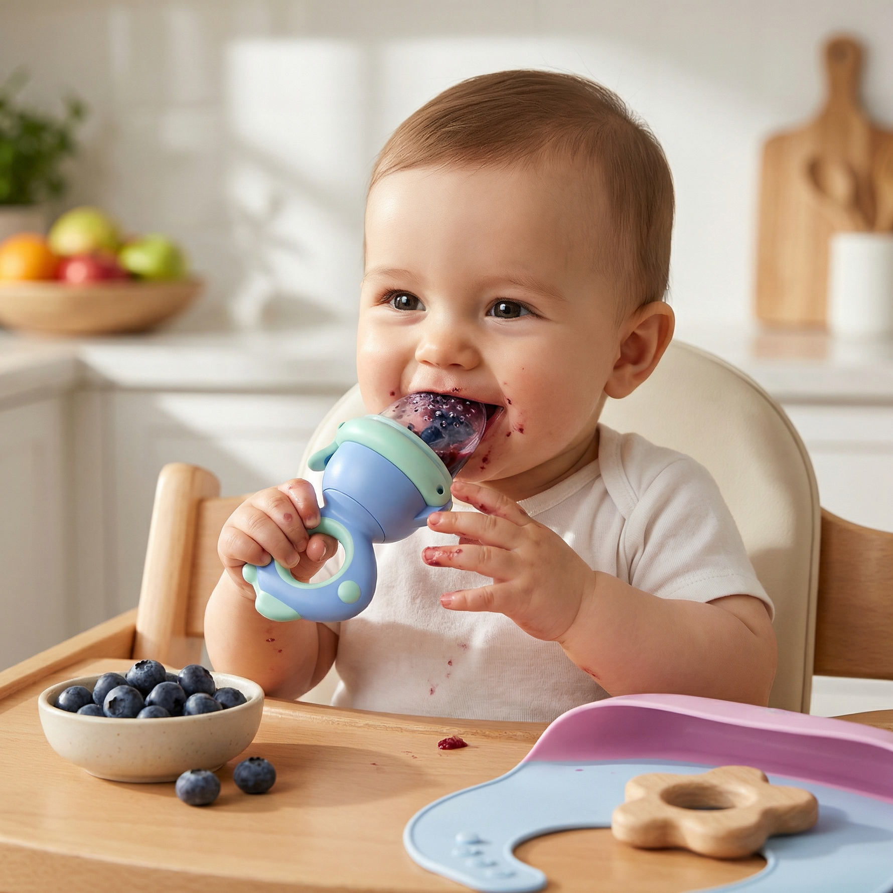 Fruchtsauger für Babys – Silikon Beißring mit Druckfunktion