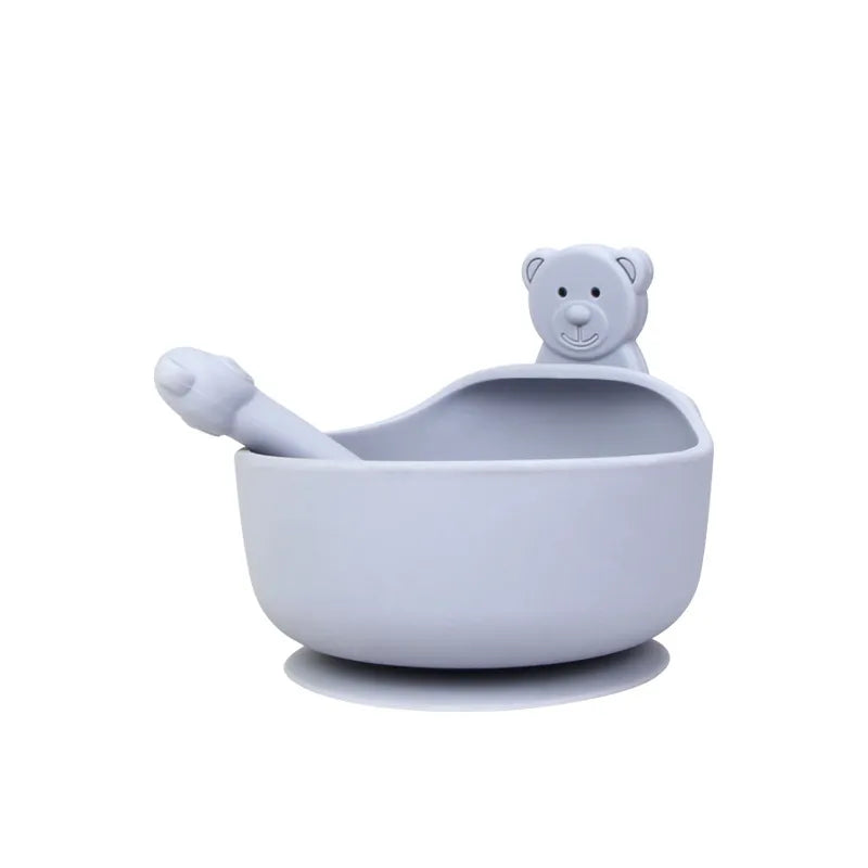 Rutschfeste Silikon-Schüssel für Babys mit Löffel – Fütterset im Tierdesign