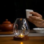 2-teiliges Set Glaskerzenhalter mit Holzsockel - Dekoration im Retro-Zen-Stil | Ideal für Wohnzimmer, Tischdekoration und im Freien