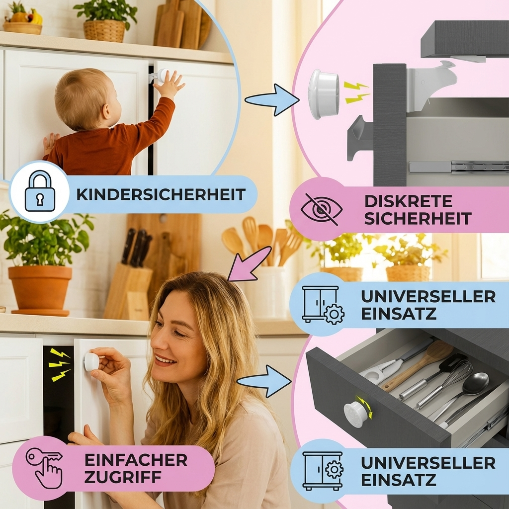 Set zur magnetischen Sicherung von Schränken und Türen für Kinder