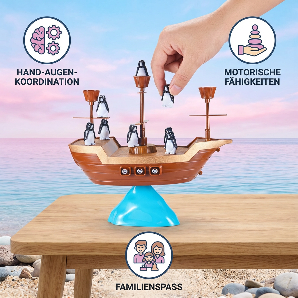 Piraten Schiff Gleichgewichtsspiel mit Pinguin