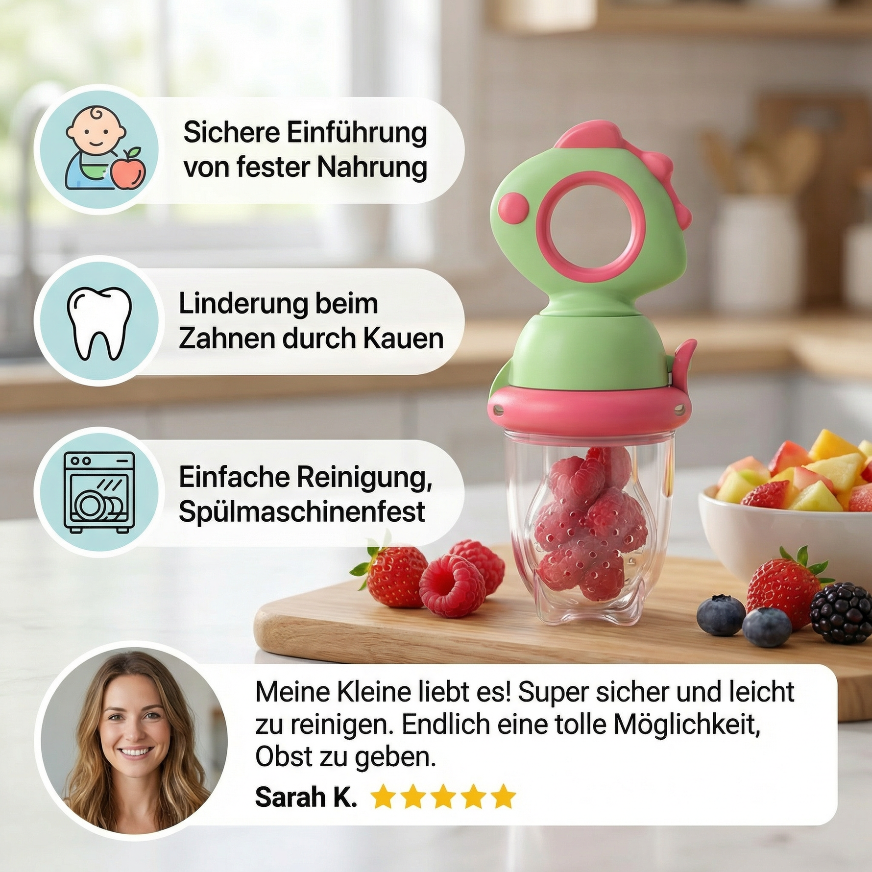 Fruchtsauger für Babys – Silikon Beißring mit Druckfunktion