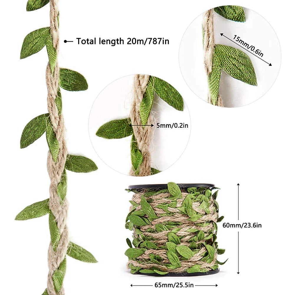 Natural Leaf Garland made of Jute and Polyester | 10 m Decorative Rope for Parties and Home
