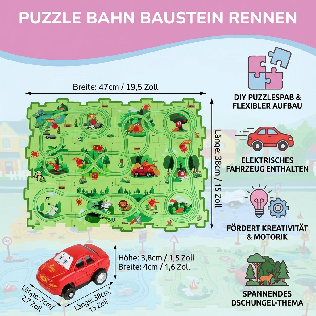 Rennbahn Puzzle mit Bausteinen für Kinder