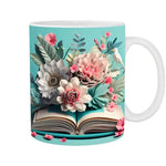 3D Kaffeetasse mit kunstvollem Blumenmuster - Geschenk für Bücherliebhaber