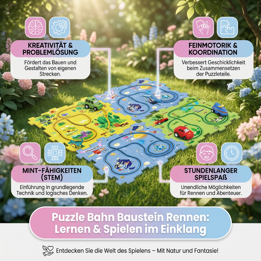 Rennbahn Puzzle mit Bausteinen für Kinder
