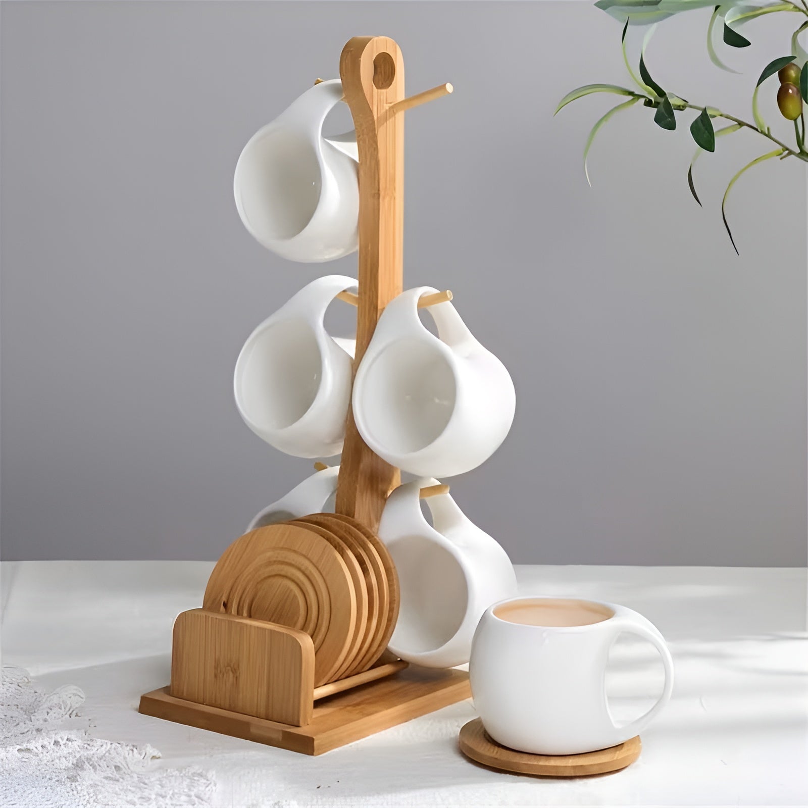 Keramisches Kaffeetassen-Set mit Unterteller und Ständer – Dekorativ für Zuhause und Café