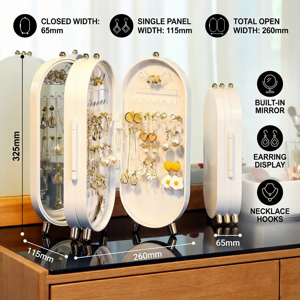 Elegant jewelry organizer with integrated mirror
