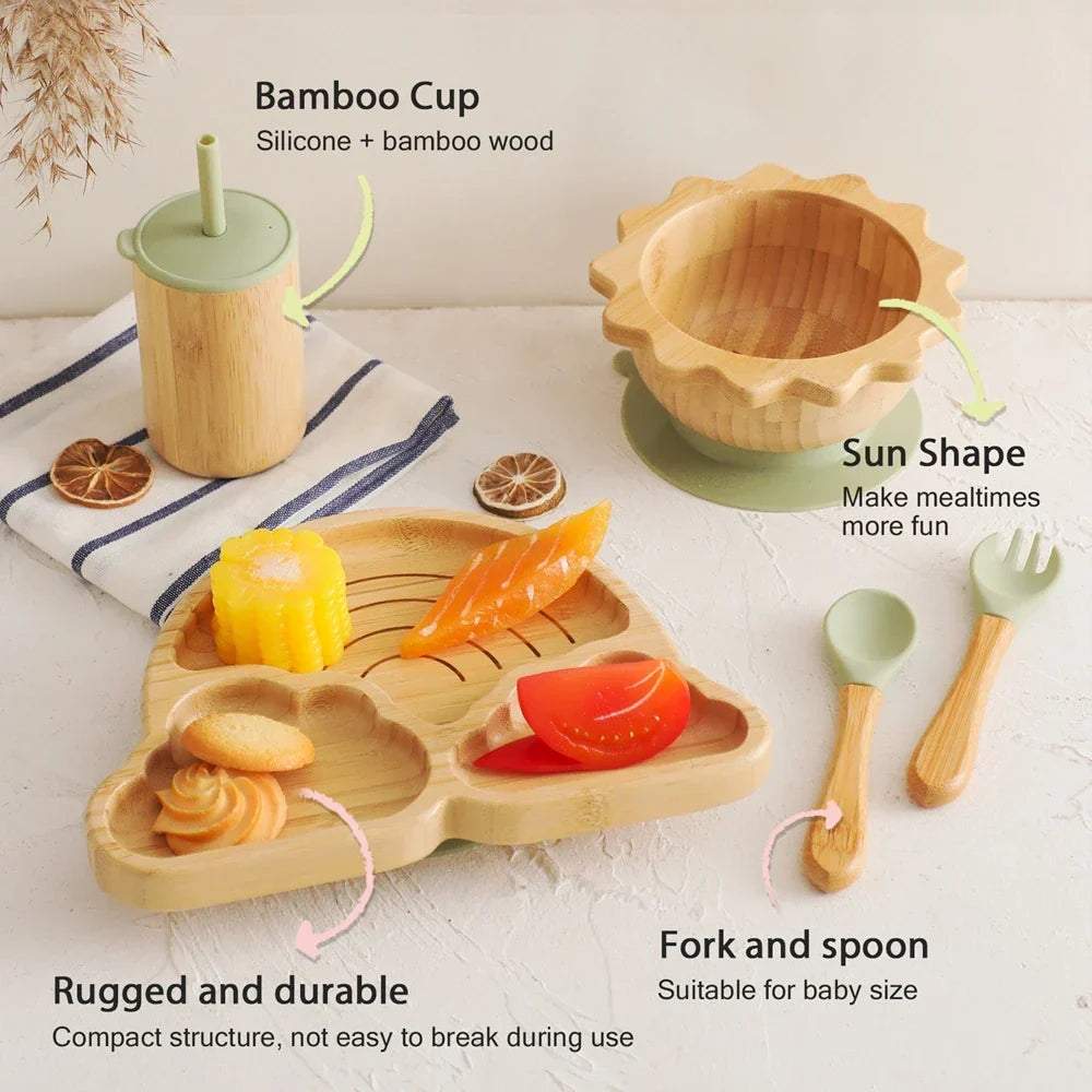 Toddler Dinnerware Set with Suction – Safe Bamboo Bowls and Plates