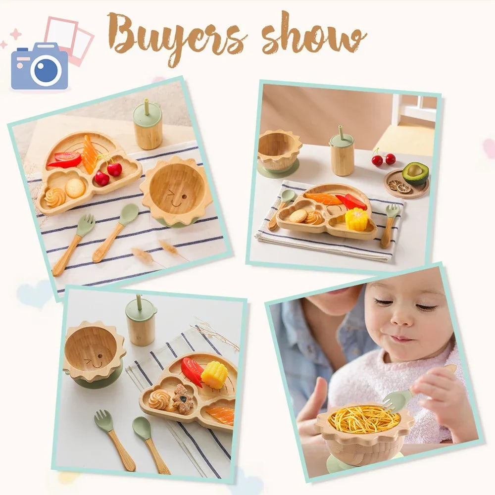 Toddler Dinnerware Set with Suction – Safe Bamboo Bowls and Plates
