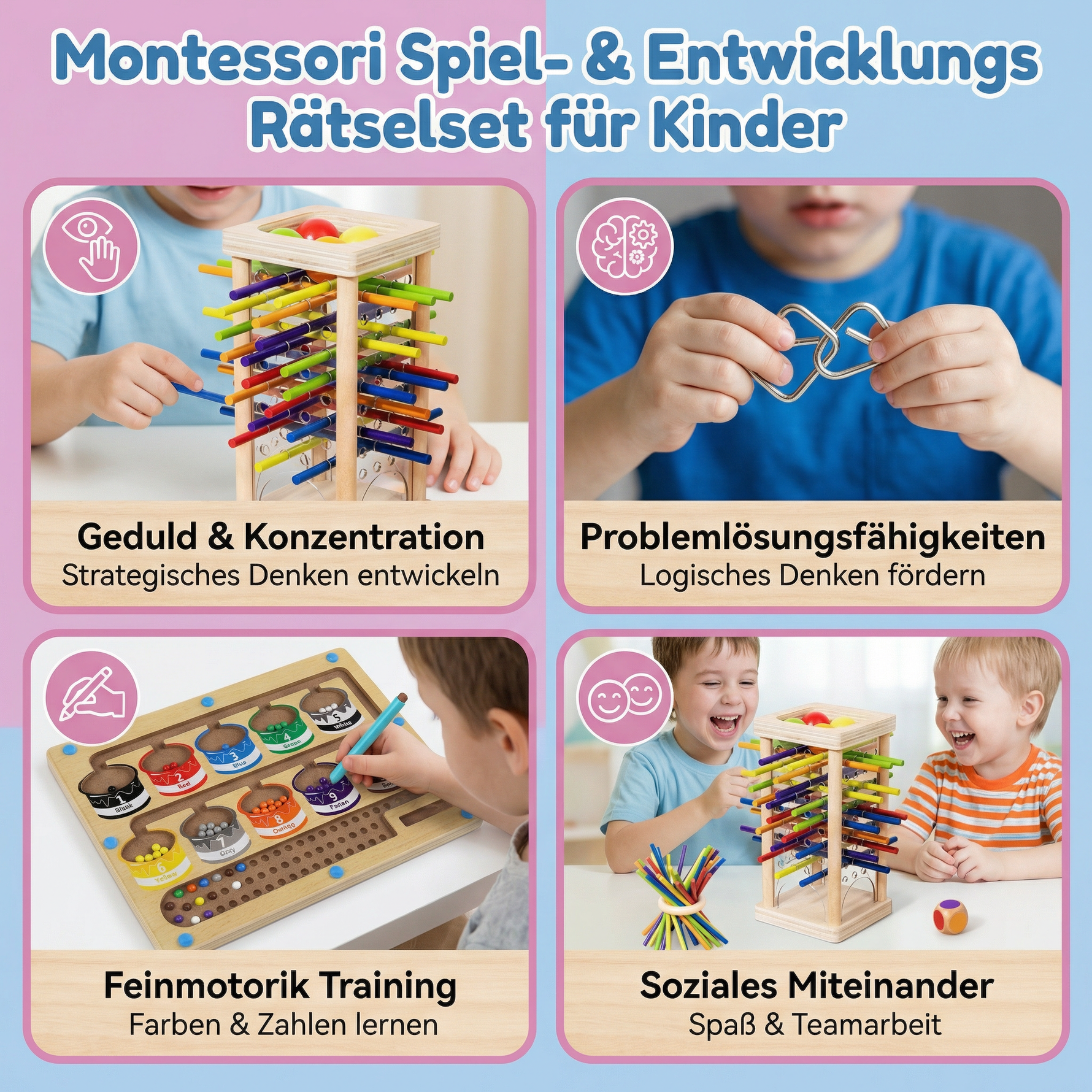 Entwicklungsförderndes 3-teiliges Montessori Puzzle-Set für Kinder