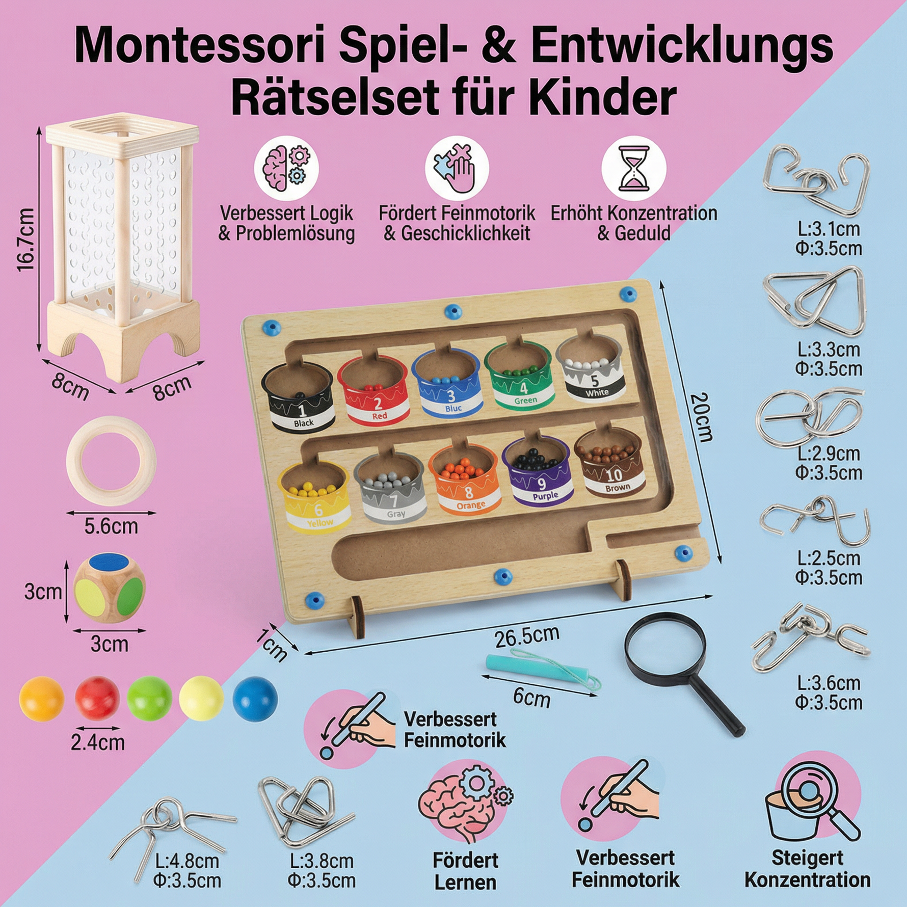Entwicklungsförderndes 3-teiliges Montessori Puzzle-Set für Kinder