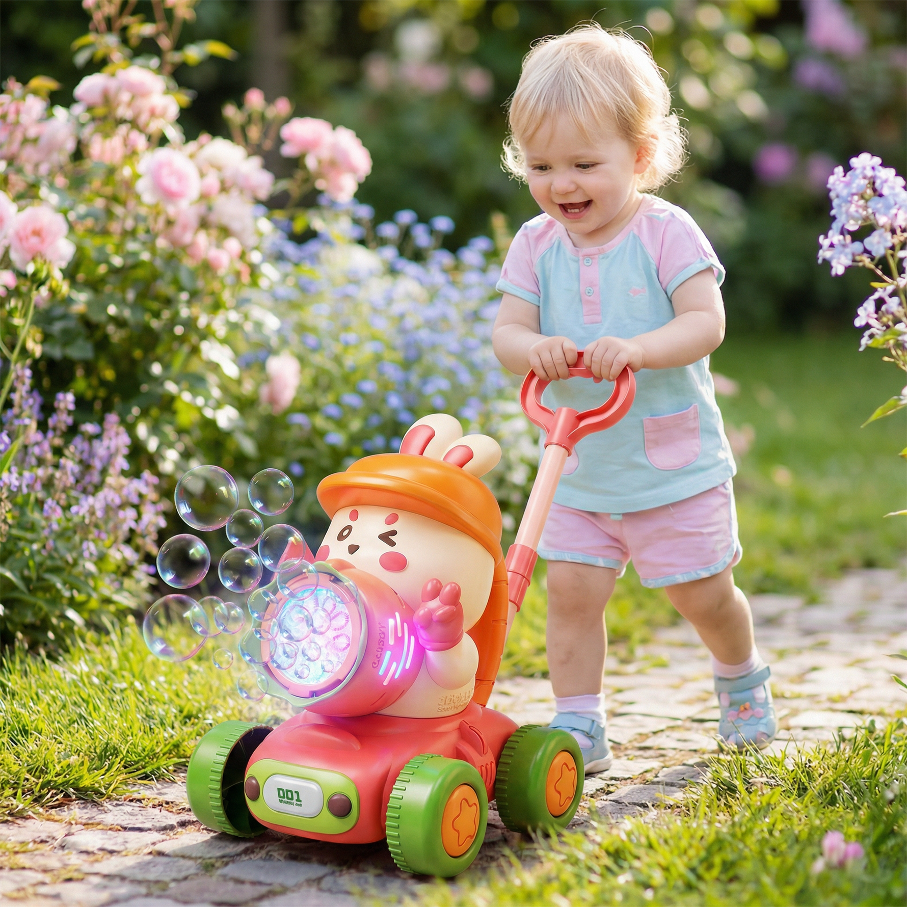 Schiebe-Spielzeug für Kinder – Wagen mit leuchtenden Seifenblasen