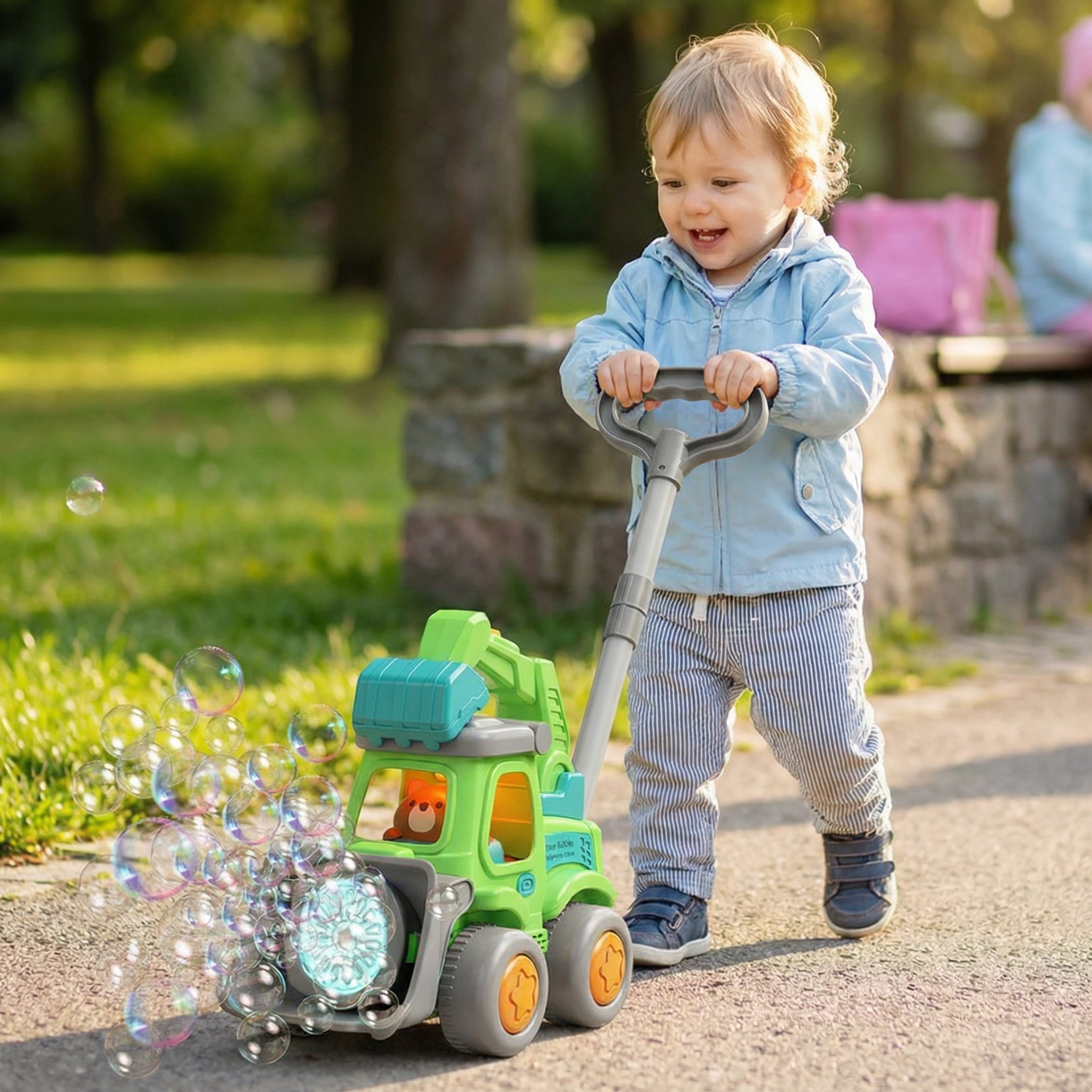 Schiebe-Spielzeug für Kinder – Wagen mit leuchtenden Seifenblasen