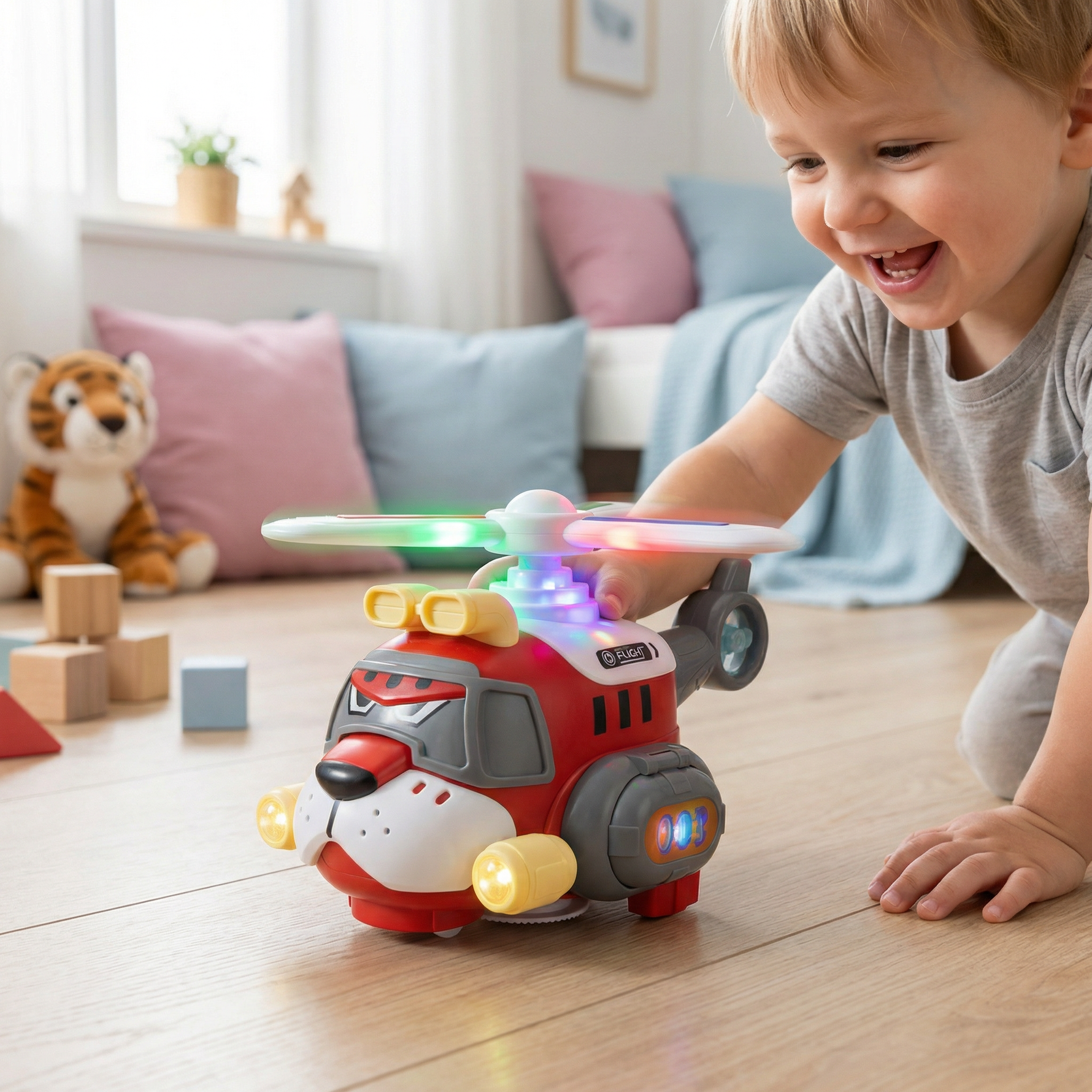 360° drehendes Tiger-Spielzeugflugzeug für Kinder mit Licht und Sound