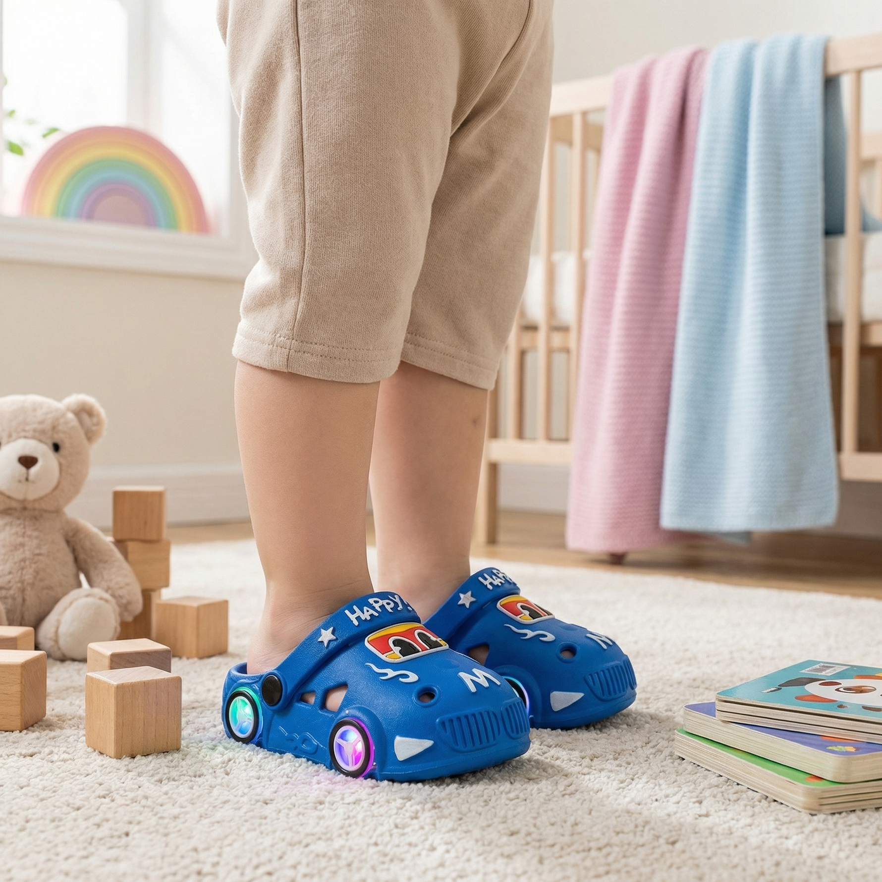 Rutschfeste Badeschlappen für Kinder – Leuchtende Autoslipper
