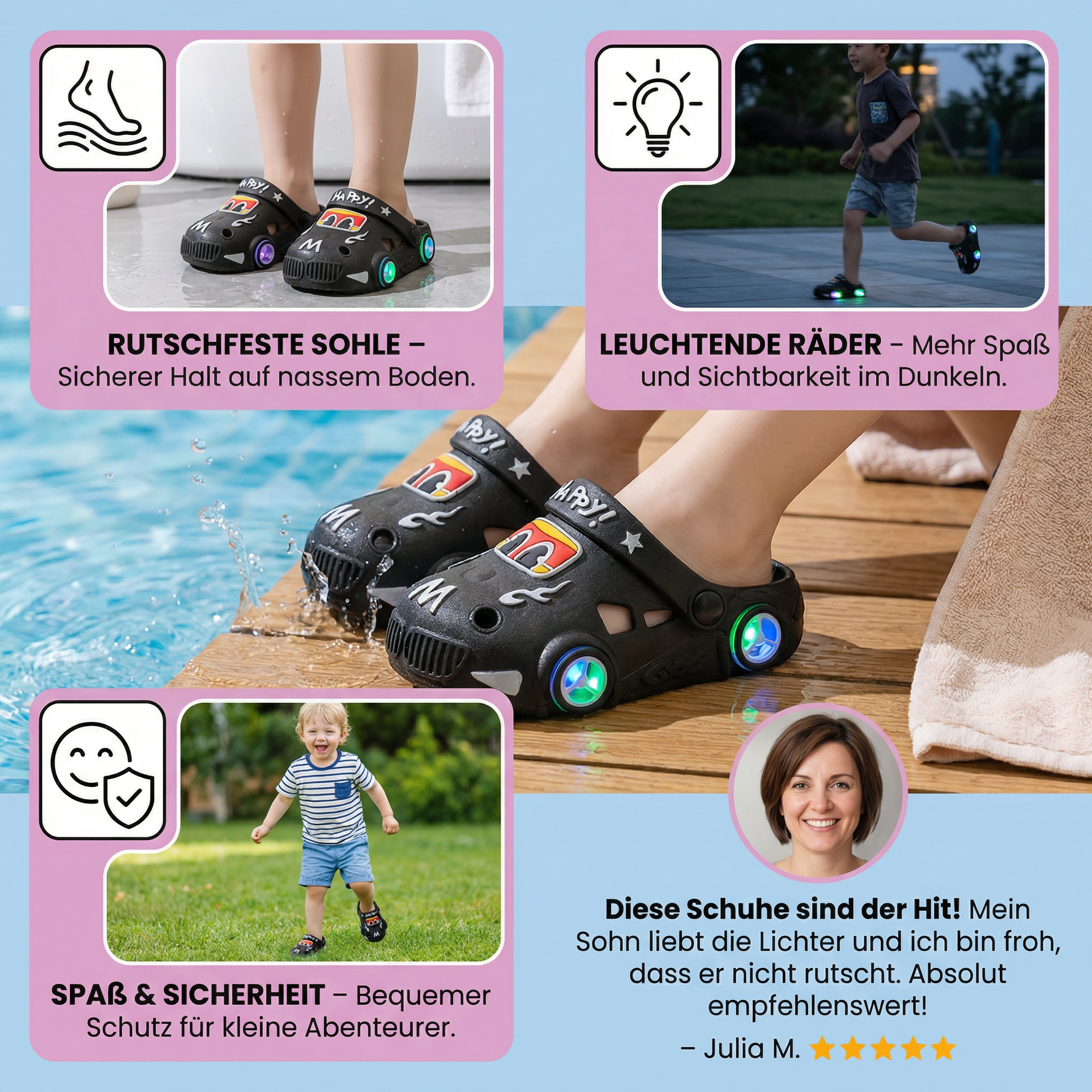 Rutschfeste Badeschlappen für Kinder – Leuchtende Autoslipper