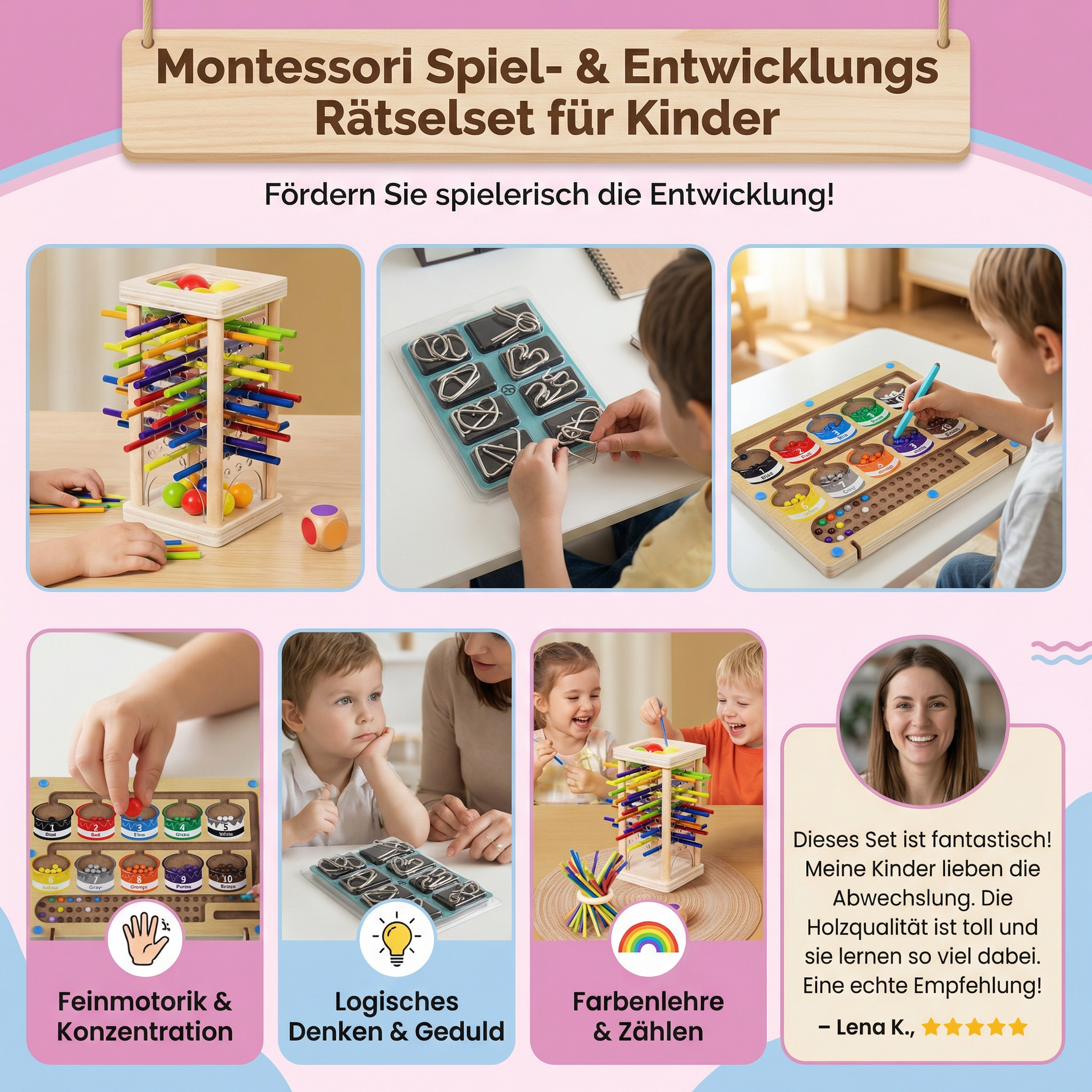 Entwicklungsförderndes 3-teiliges Montessori Puzzle-Set für Kinder