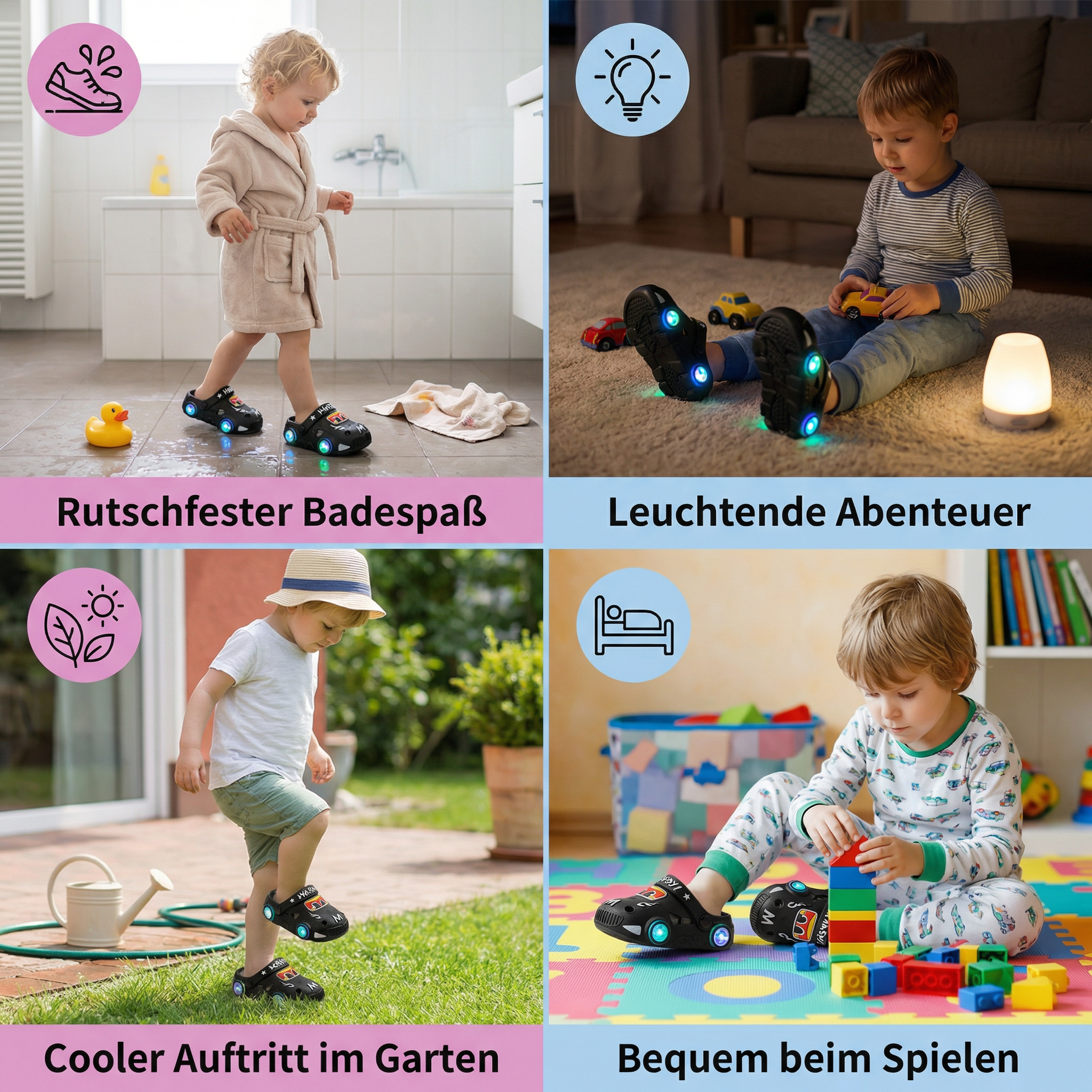 Rutschfeste Badeschlappen für Kinder – Leuchtende Autoslipper