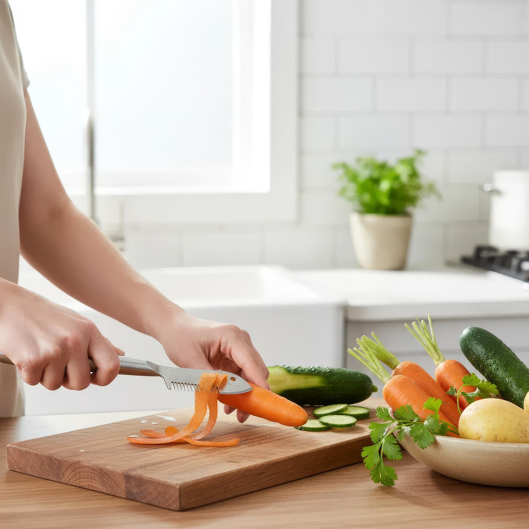 Precise vegetable peeler for perfect julienne strips