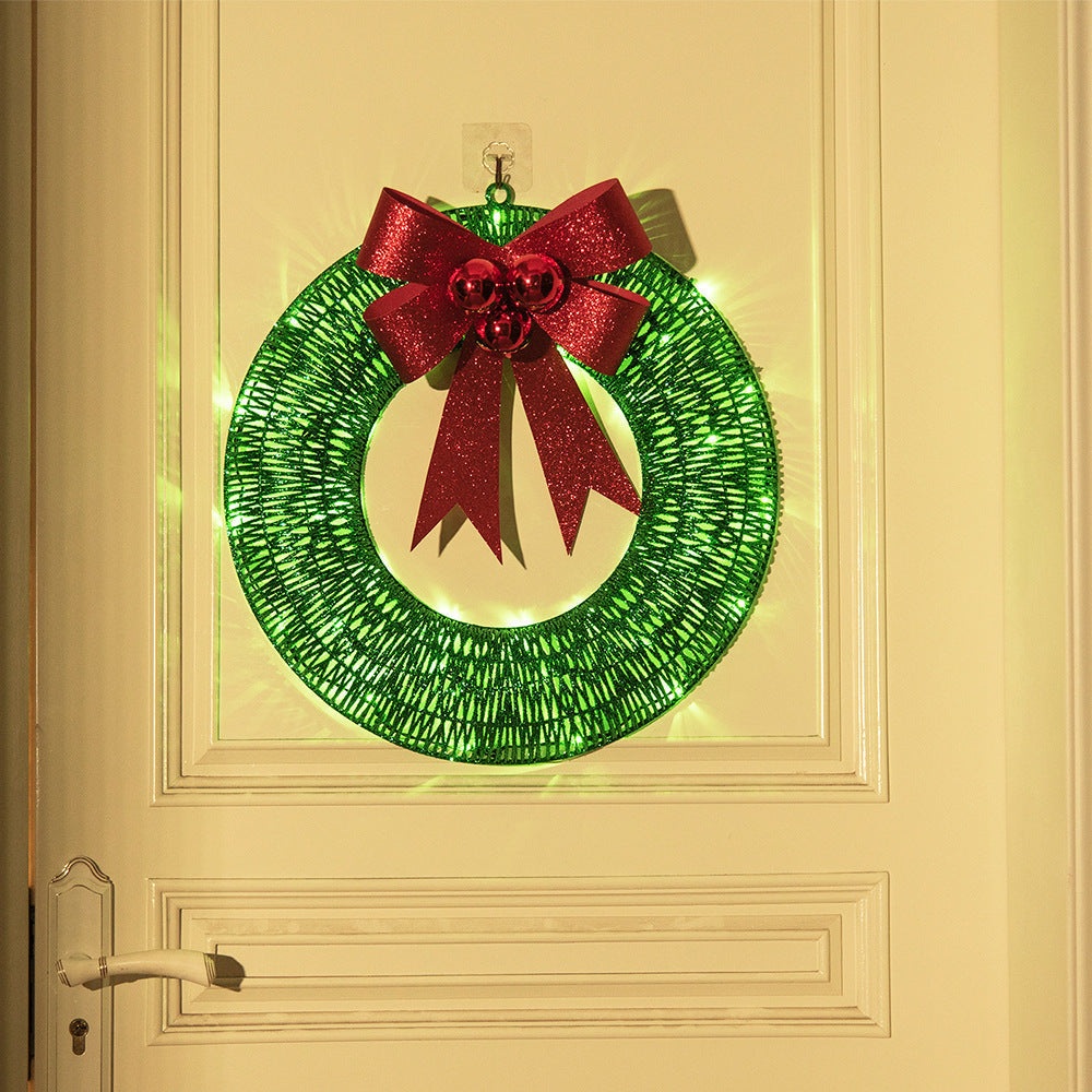 Beleuchteter Weihnachtskranz in Gold-Grün 50cm – Handgemachter Türkranz mit LED