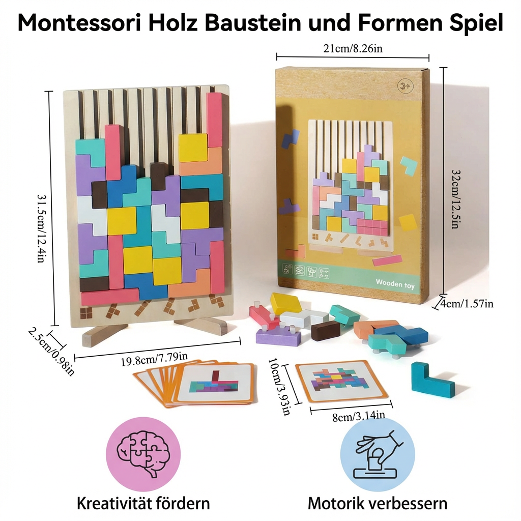 Holzspielzeug mit Montessori Bausteinen und Formen