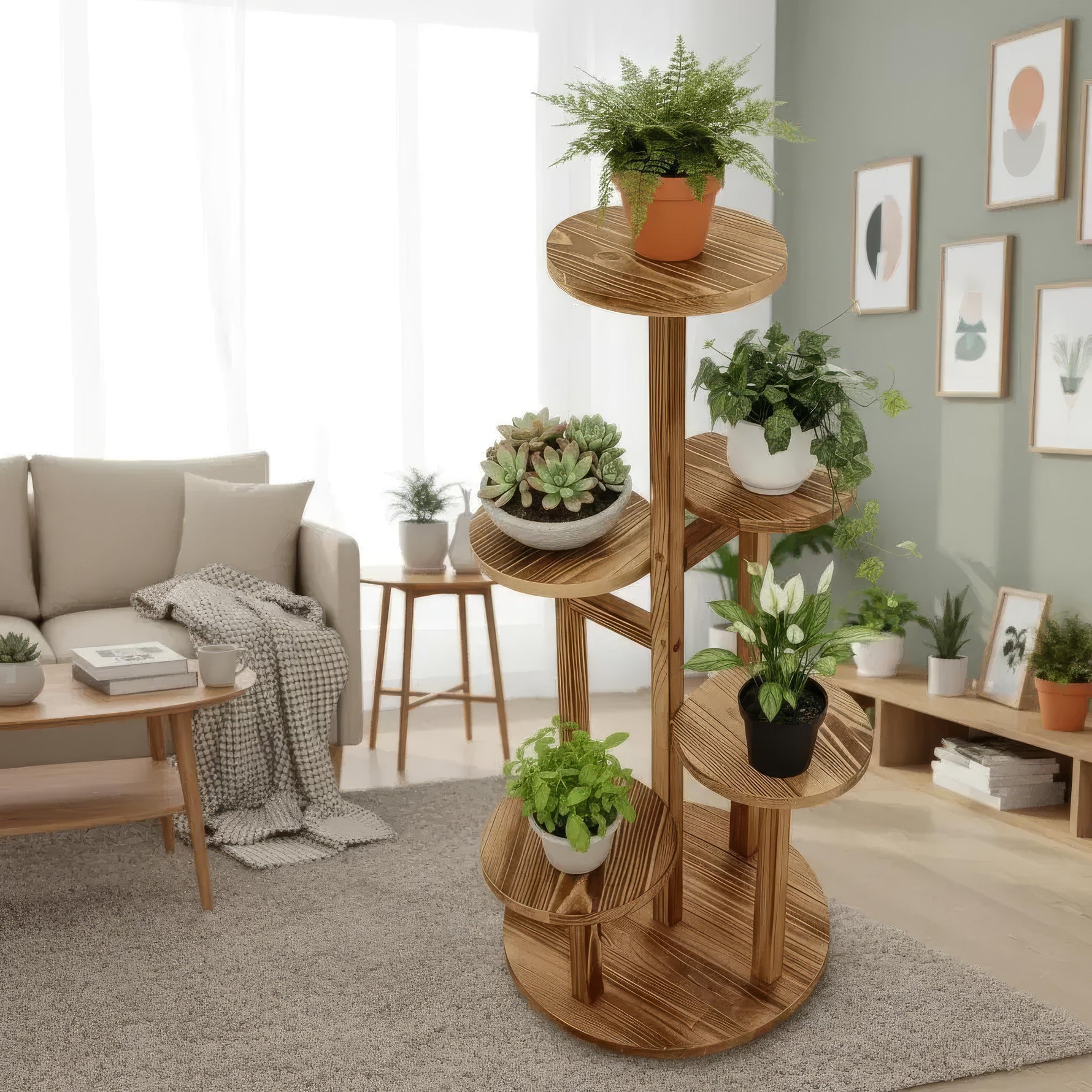 Versatile Pine Wood Plant Holder in Modern Style