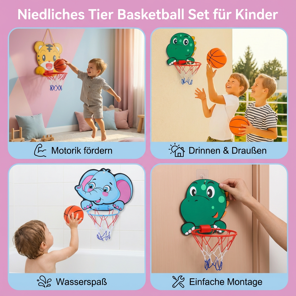 Basketball Set für Kinder mit niedlichen Tiermotiven