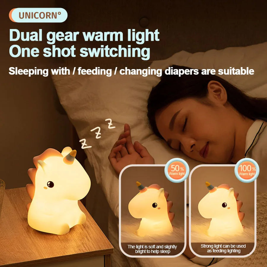 LumiEinhorn LED Night Light | Rechargeable & Touch Control | Magical Lighting for Children's Rooms