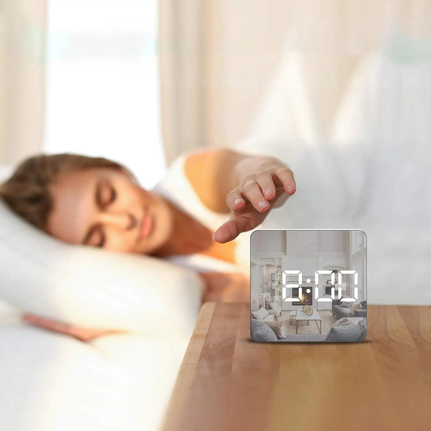 Eleganter Digitaler Spiegelwecker – LED Alarm mit Temperaturanzeige, Touch-Steuerung & Nachtmodus