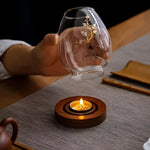 2-teiliges Set Glaskerzenhalter mit Holzsockel - Dekoration im Retro-Zen-Stil | Ideal für Wohnzimmer, Tischdekoration und im Freien