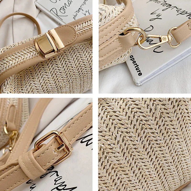 Stilvolle Stroh-Crossbody Tasche mit sicherem Reißverschluss