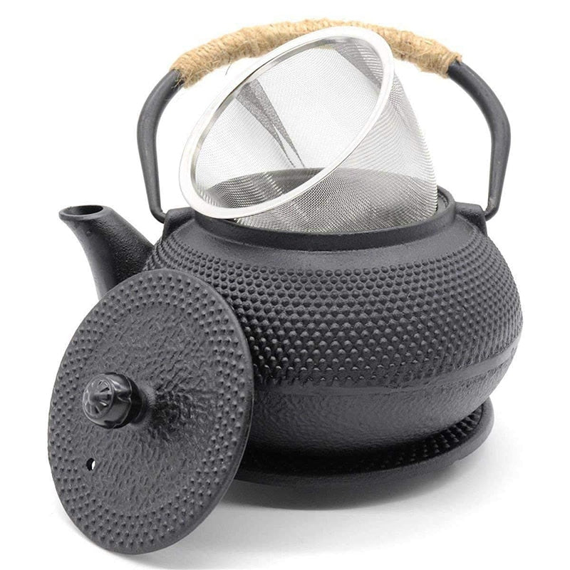 Schwarzer Gusseisen Teekessel mit Infuser zum Wasserkochen