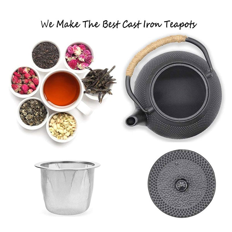 Schwarzer Gusseisen Teekessel mit Infuser zum Wasserkochen