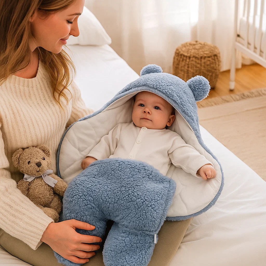 Schlafanzug und Decke für Babys mit Bärenmotiv