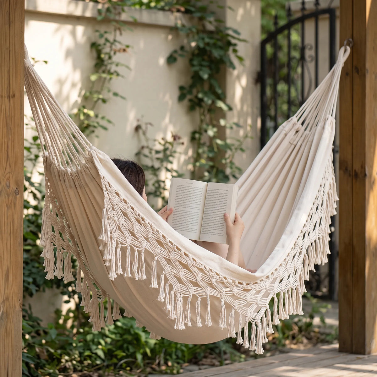 Tasseled Hammock Chair or Bed for Outdoor Use - Unisex Design