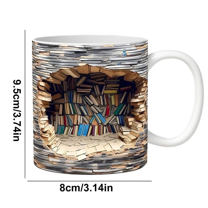Bücherliebhaber Tasse – 3D Becher mit Bücherregal-Design