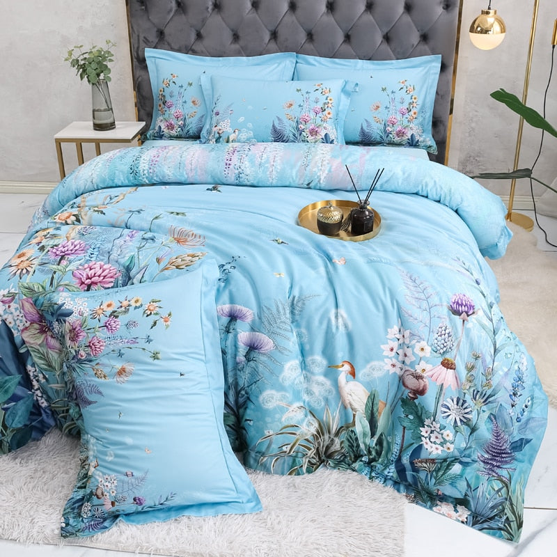 Bettbezug Set aus ägyptischer Baumwolle (500 TC) – Azure Bloom