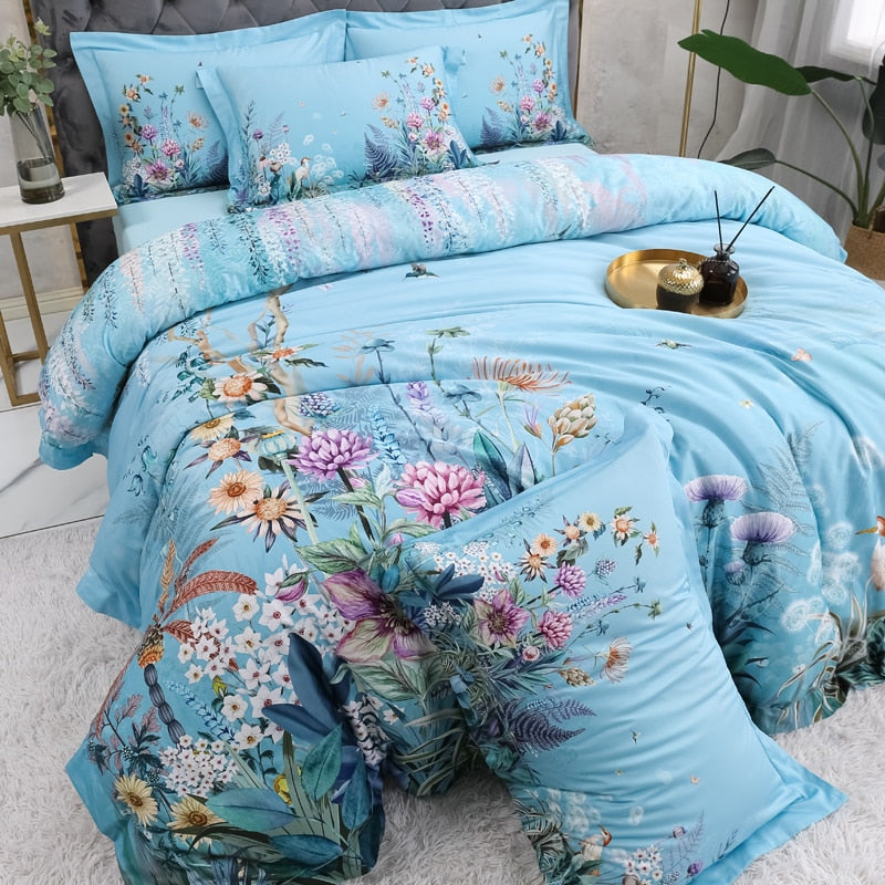 Bettbezug Set aus ägyptischer Baumwolle (500 TC) – Azure Bloom