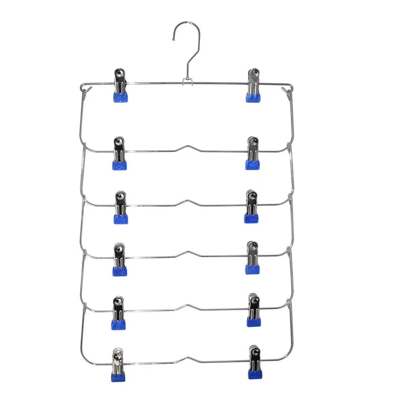 Space-Saving Stainless Steel Trouser Organizer with 12 Clips