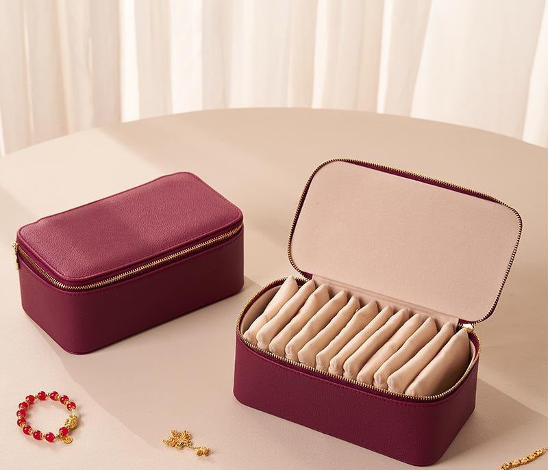 Elegante Schmuckreisebox mit 12 Samtbeuteln – Verhedderungsfrei