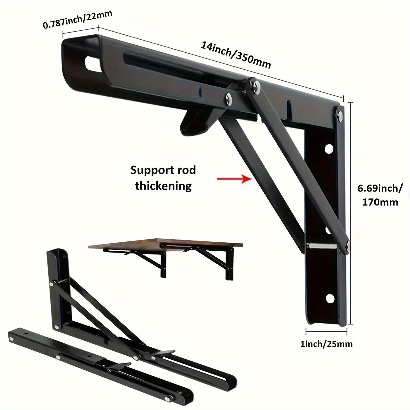 Robust Steel Folding Shelf Bracket Set – Wall Mounted for Versatile Use