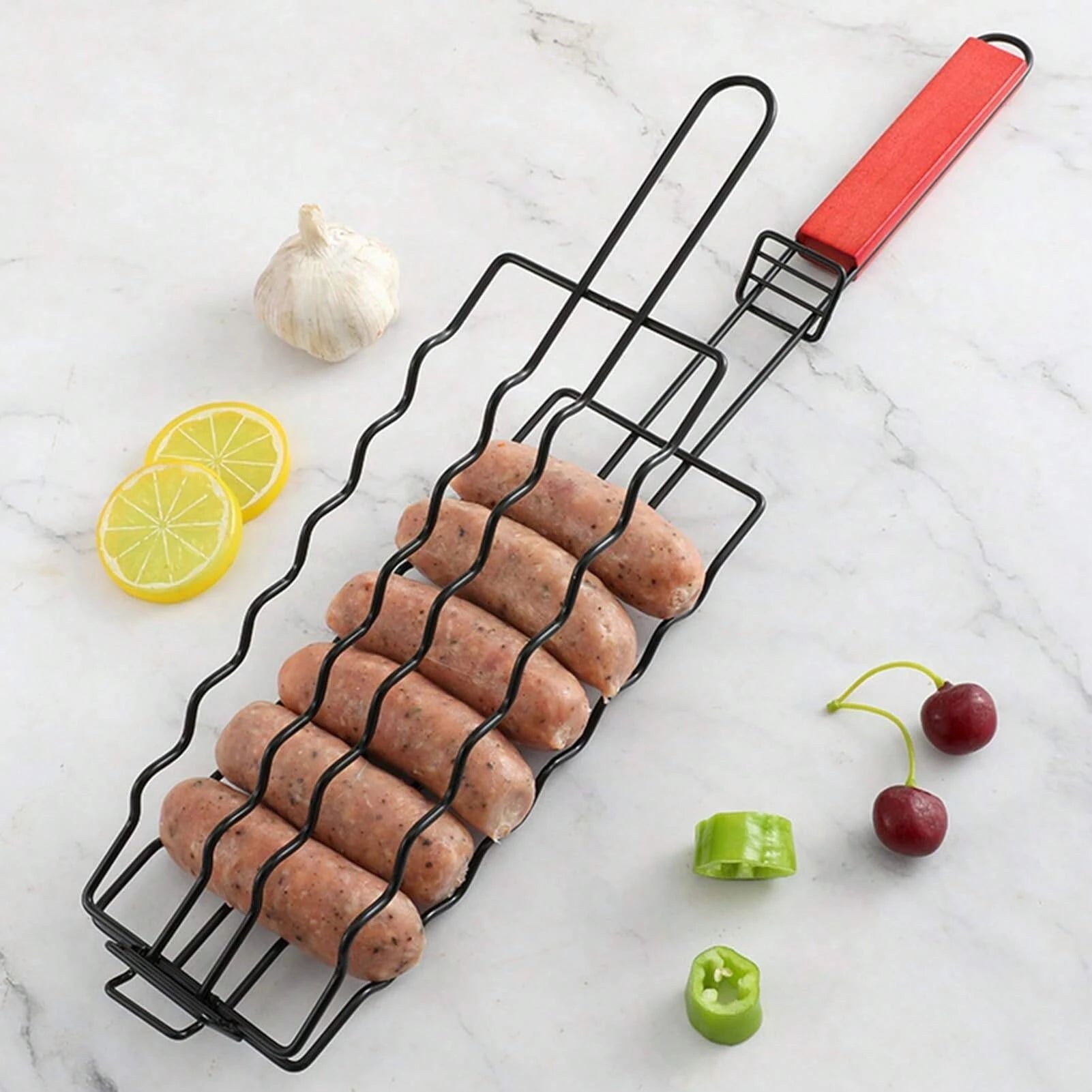 Grillprofi Hot Dog Basket | Detachable Stainless Steel Grill Cage | Ergonomic Wooden Handle | Portable BBQ Accessory