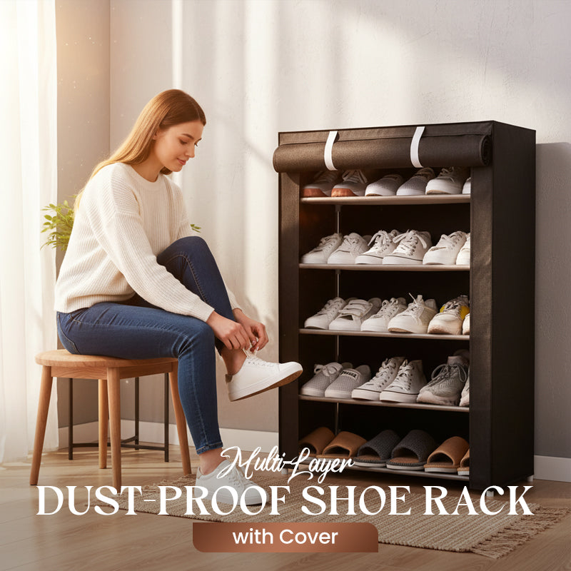 Schuhschrank mit Stoffabdeckung und stabilem Stahlrahmen – 6 oder 8 Fächer