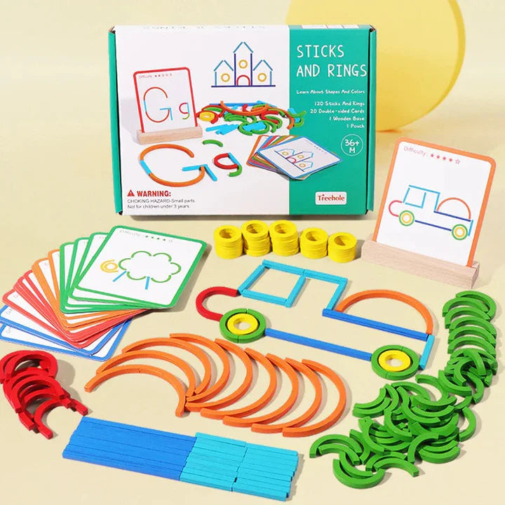 Kreatives Holzbau-Set mit Aufgaben-Karten für Kinder