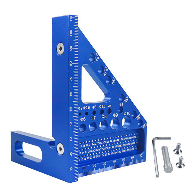 Robuster Winkelmesser aus Aluminium mit Messskala und Bohrlöchern